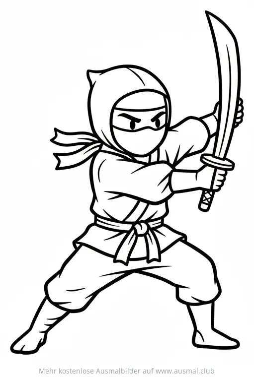 Ninja mit Schwert Ausmalbild in Kampfpose