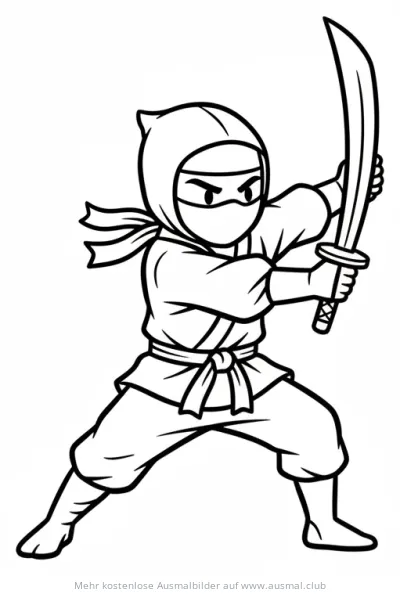 Ninja mit Schwert Ausmalbild in Kampfpose