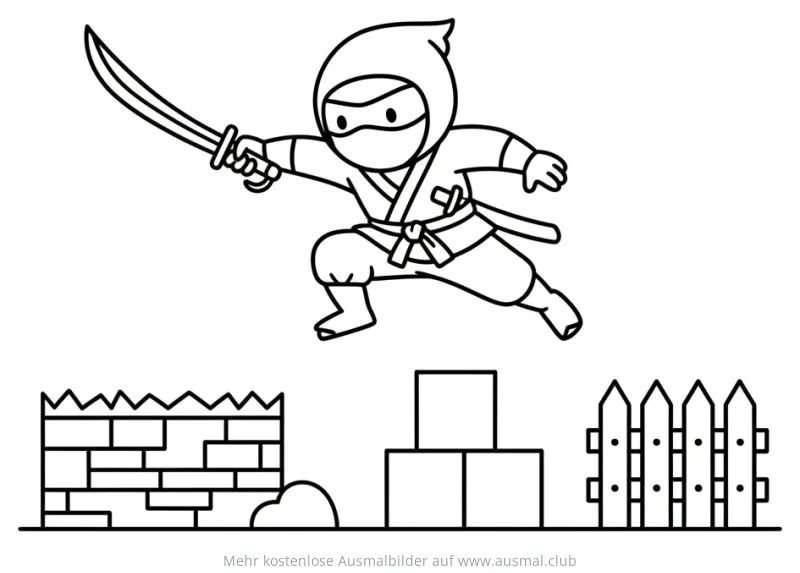 Ninja springt über Hindernisse Ausmalbild