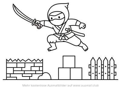 Ninja springt über Hindernisse Ausmalbild