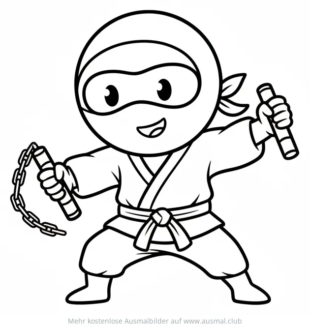 Ninja mit Nunchakus Ausmalbild