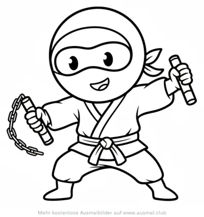 Ninja mit Nunchakus Ausmalbild
