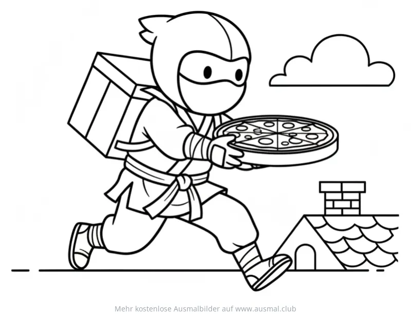 Ninja rennt mit Pizza Ausmalbild