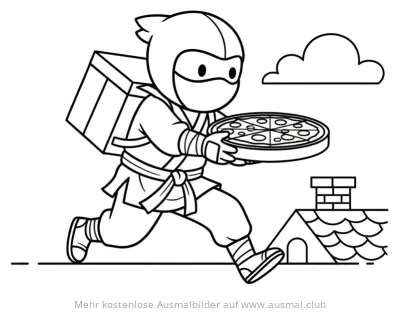 Ninja rennt mit Pizza Ausmalbild