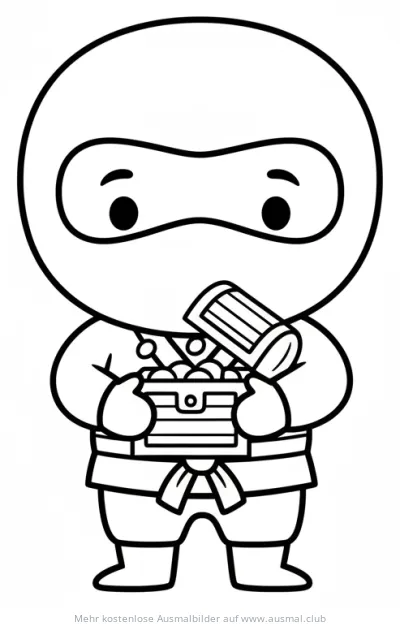 Ninja hält Schatzkiste Ausmalbild