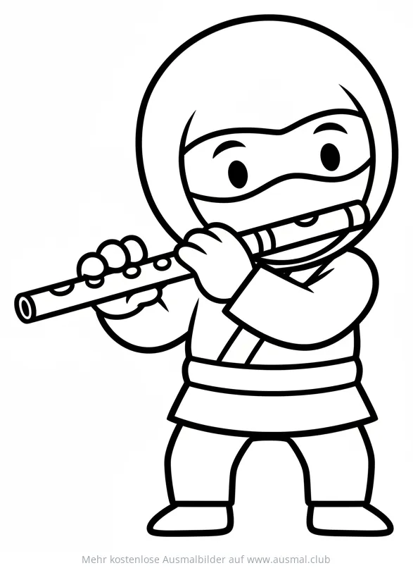 Ninja spielt Flöte Ausmalbild