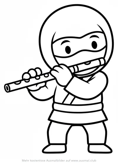 Ninja spielt Flöte Ausmalbild