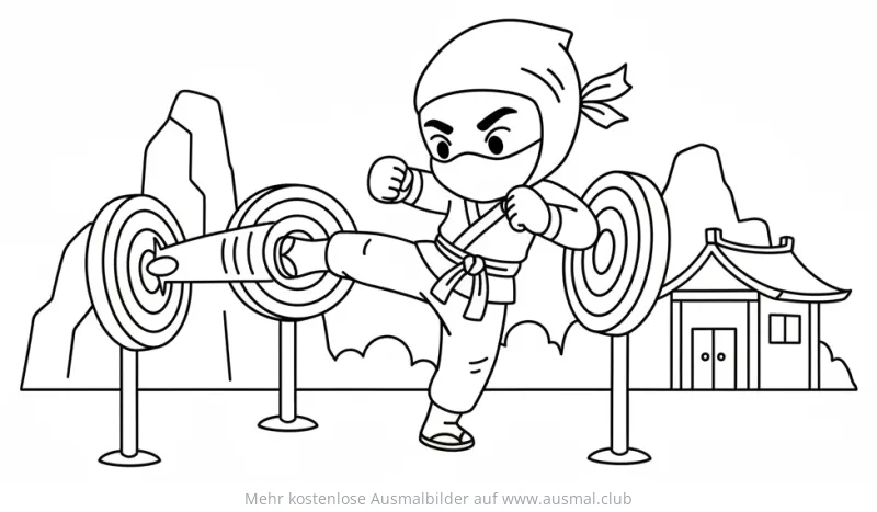 Ninja tritt Zielscheibe Ausmalbild