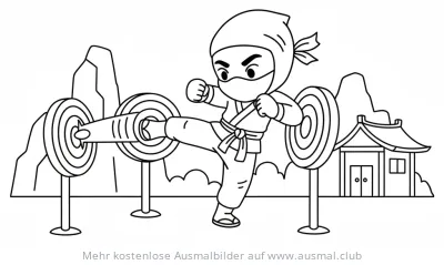 Ninja tritt Zielscheibe Ausmalbild