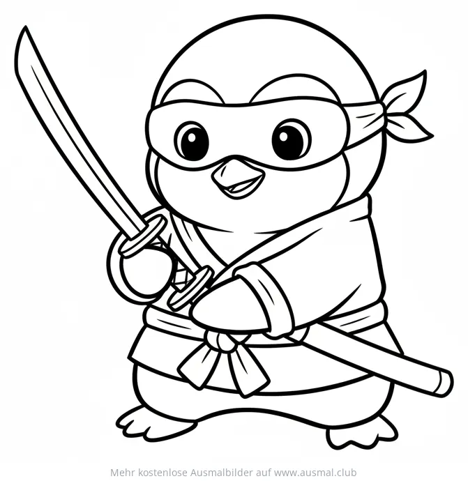 Ninja Pinguin mit Katana Ausmalbild