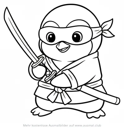 Ninja Pinguin mit Katana Ausmalbild