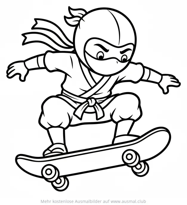Ninja fährt Skateboard Ausmalbild