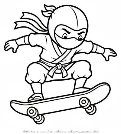 Ninja fährt Skateboard Ausmalbild