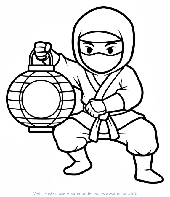 Ninja mit Laterne Ausmalbild in Kampfpose