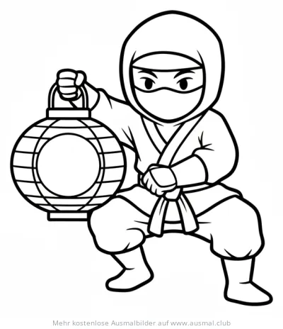 Ninja mit Laterne Ausmalbild in Kampfpose