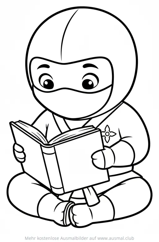 Cartoon Ninja liest Buch Ausmalbild