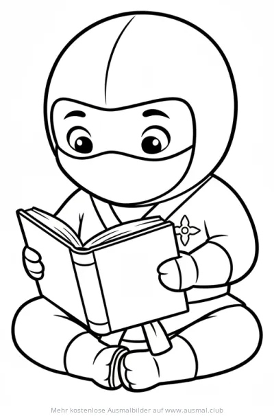 Cartoon Ninja liest Buch Ausmalbild