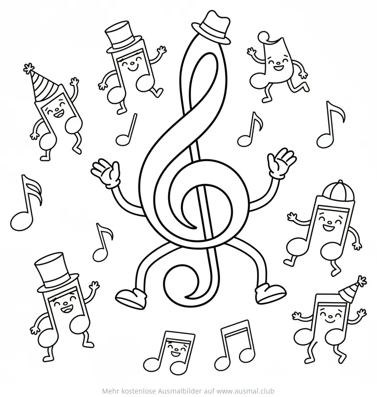 Noten und Notenschlüssel Ausmalbild