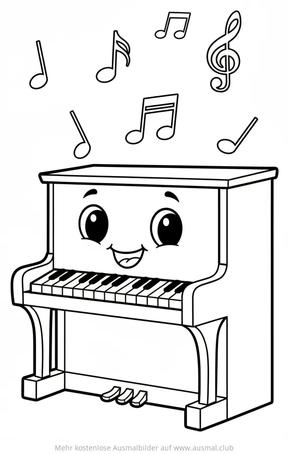 Freundliches Klavier mit Noten Ausmalbild