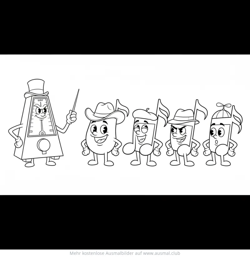 Noten Chor Ausmalbild mit Metronom als Dirigent