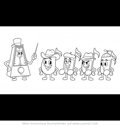 Noten Chor Ausmalbild mit Metronom als Dirigent