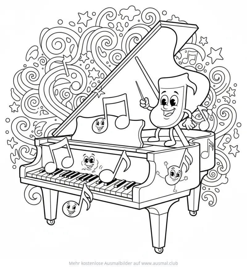Klavier mit Noten Ausmalbild