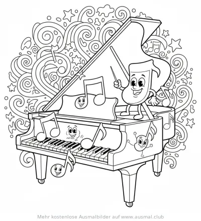 Klavier mit Noten Ausmalbild