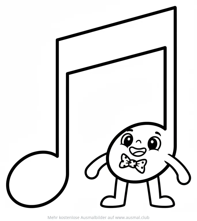 Achtelnote Ausmalbild mit Gesicht und Fliege