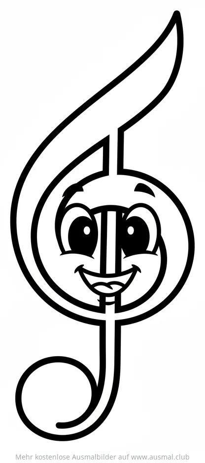 Fröhlicher Bassschlüssel Ausmalbild mit Gesicht