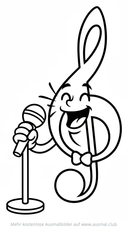 Singender Notenschlüssel mit Mikrofon Ausmalbild