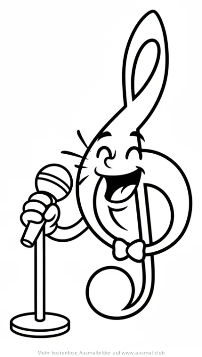 Singender Notenschlüssel mit Mikrofon Ausmalbild