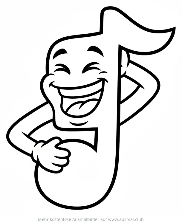 Lachende Musiknote als Ausmalbild