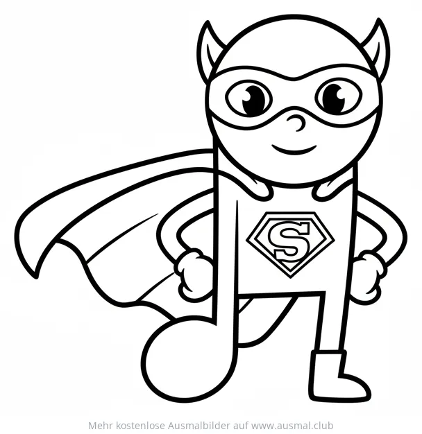 Note als Superheld Ausmalbild mit Umhang und Maske
