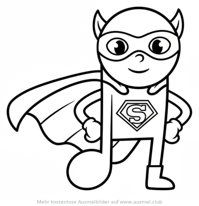 Note als Superheld Ausmalbild mit Umhang und Maske