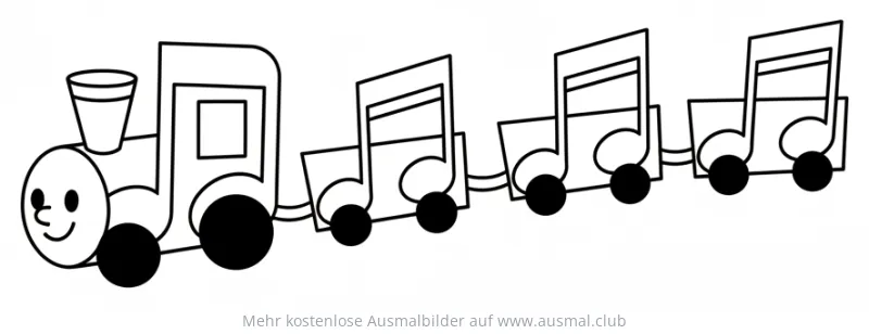 Noten Zug Ausmalbild mit Lokomotive und Noten-Waggons