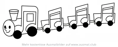 Noten Zug Ausmalbild mit Lokomotive und Noten-Waggons