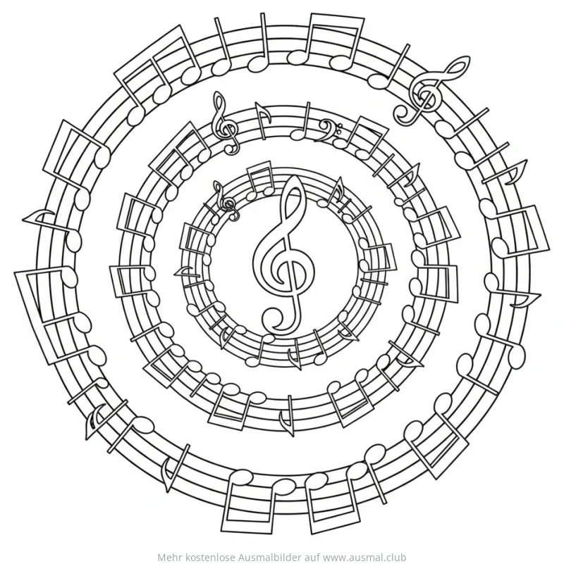 Noten Spirale Ausmalbild mit Notenschlüsseln