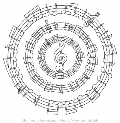 Noten Spirale Ausmalbild mit Notenschlüsseln