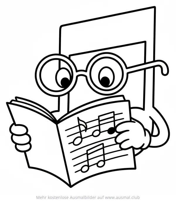 Note mit Brille liest Noten Ausmalbild