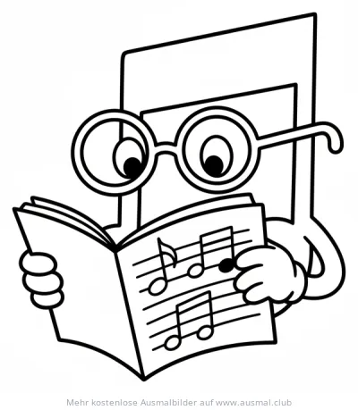 Note mit Brille liest Noten Ausmalbild