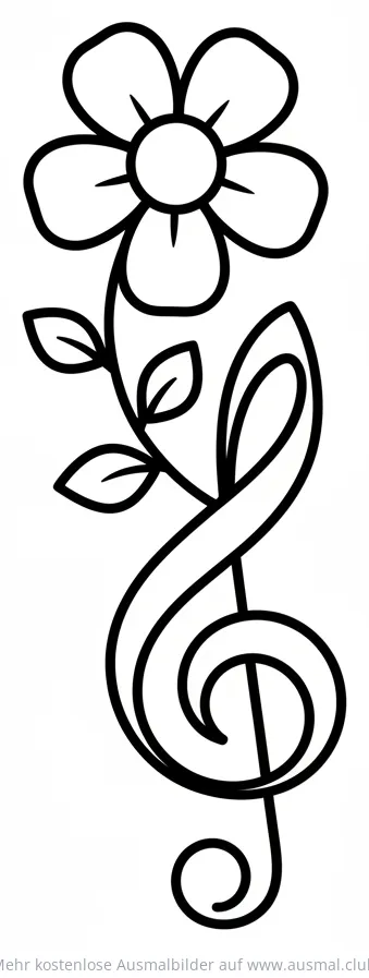 Blume und Notenschlüssel Ausmalbild