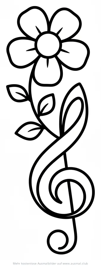 Blume und Notenschlüssel Ausmalbild