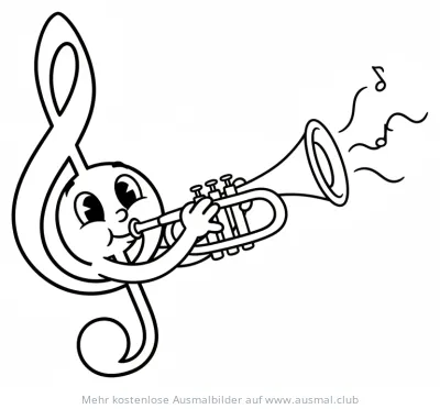 Notenschlüssel spielt Trompete Ausmalbild