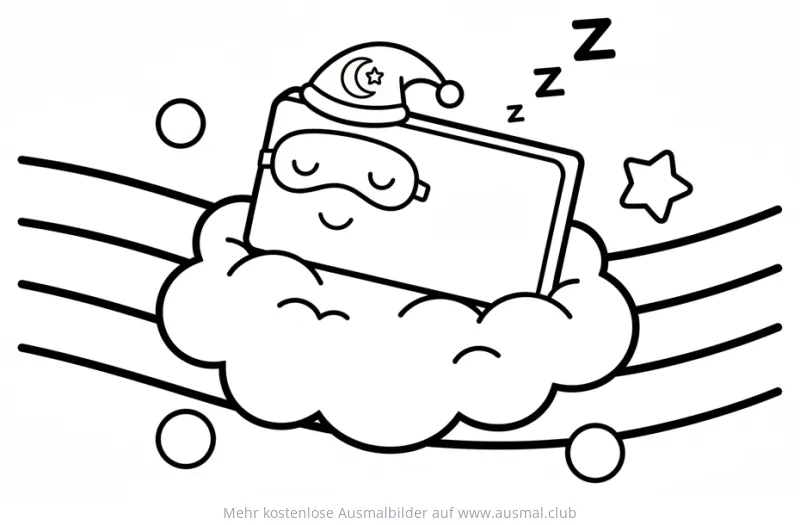 Schlafende Ganze Pause mit Schlafmütze und Maske auf Wolke Ausmalbild