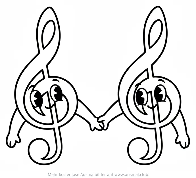 Zwei Notenschlüssel halten Händchen Ausmalbild