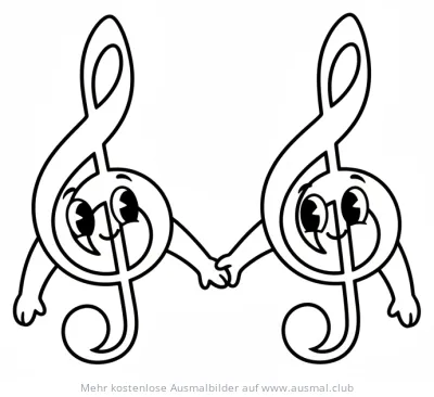 Zwei Notenschlüssel halten Händchen Ausmalbild
