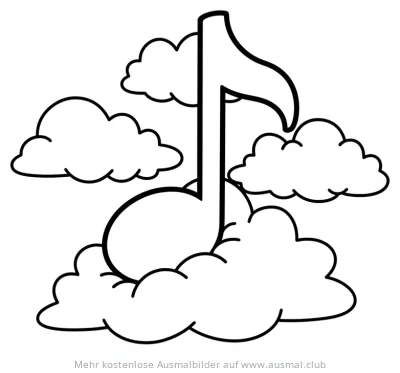 Note schwebt in Wolken Ausmalbild