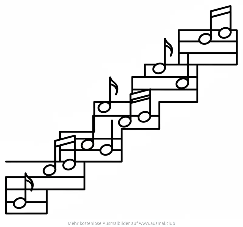 Tonleiter als Treppe mit Noten Ausmalbild