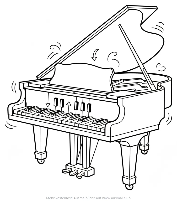 Selbstspielendes Klavier Ausmalbild mit bewegten Tasten