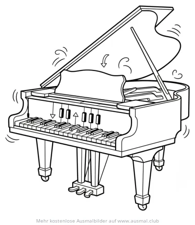 Selbstspielendes Klavier Ausmalbild mit bewegten Tasten